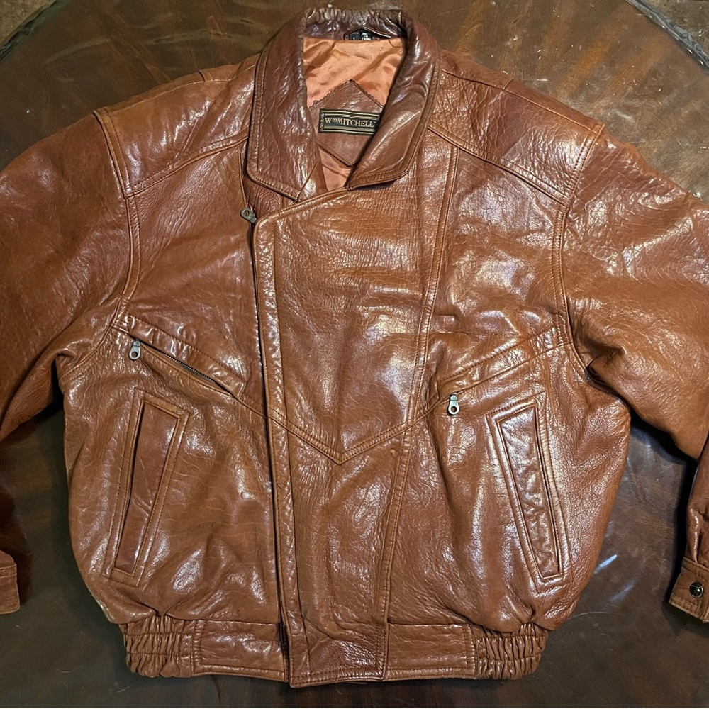 Brown Leather Bomber Jacket